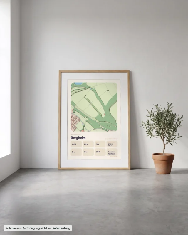 Poster Bergheim im Stil Clay: Angelehnt – Eiche mit Passepartout, Betonboden