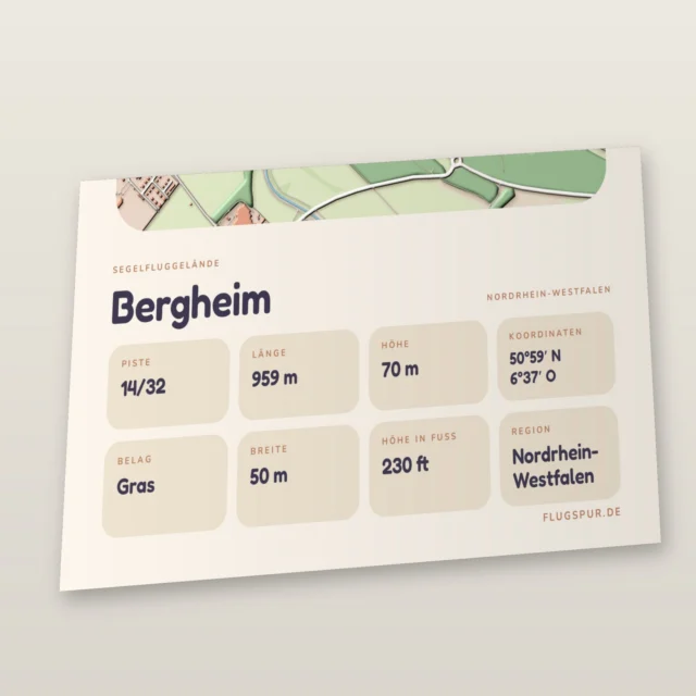 Poster Bergheim im Stil Clay: Detailansicht von Name, Kennung, Piste und Koordinaten