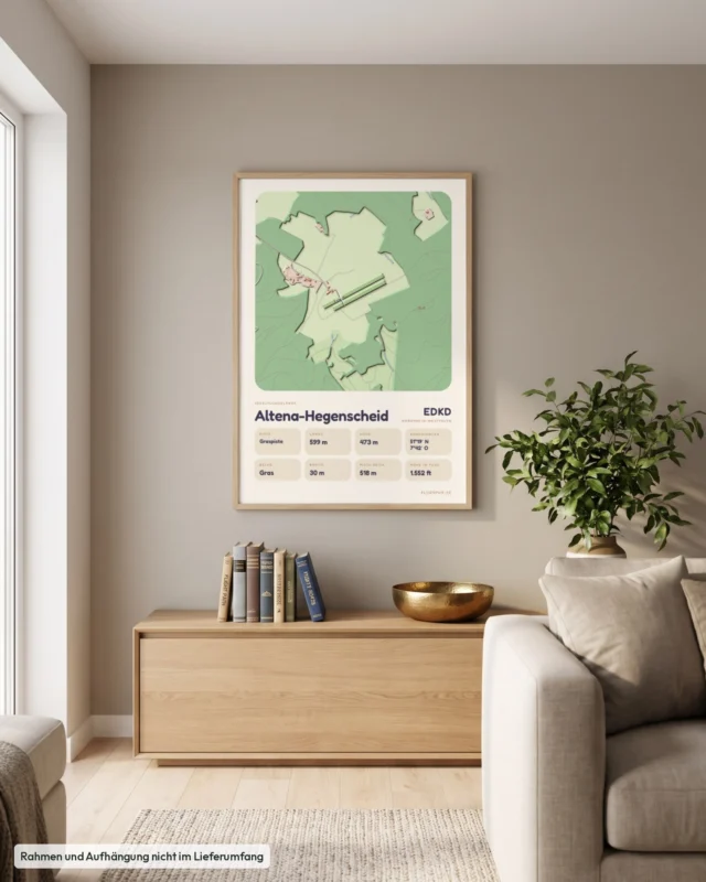 Poster Altena-Hegenscheid im Stil Clay: Wohnzimmer – Sideboard mit Fliegerbüchern, Eiche