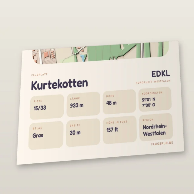 Poster Kurtekotten im Stil Clay: Detailansicht von Name, Kennung, Piste und Koordinaten