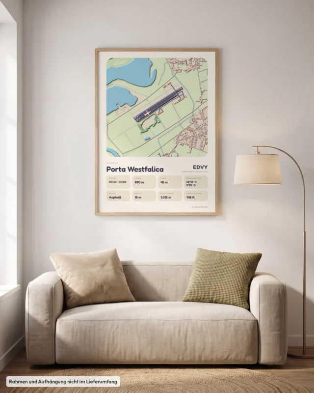 Poster Porta Westfalica im Stil Clay: Wohnzimmer – Sofa, Eiche