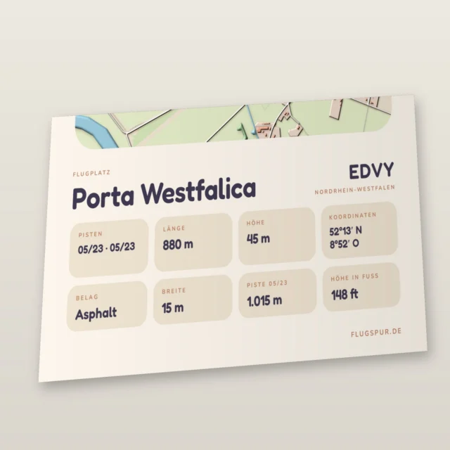 Poster Porta Westfalica im Stil Clay: Detailansicht von Name, Kennung, Piste und Koordinaten