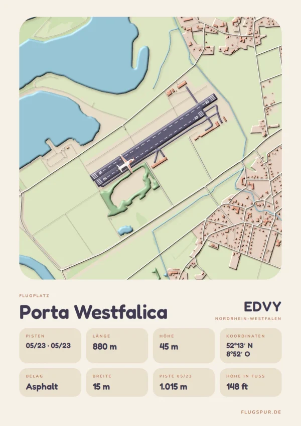 Poster Porta Westfalica im Stil Clay: Karte des Platzes mit Piste und Umgebung