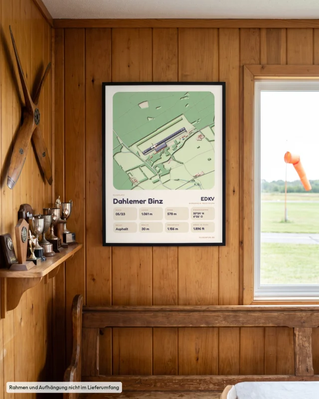 Poster Dahlemer Binz im Stil Clay: Clubheim – Holzwand, Propeller, Windsack