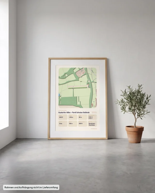 Poster Segelfluggelände Gustorfer Höhe – Ferdi Schulze Gelände gerahmt, an die Wand gelehnt, Stil Clay