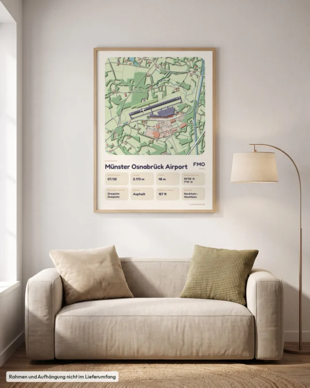 Poster Flughafen Münster/Osnabrück (FMO/EDDG) im Wohnzimmer, Stil Clay