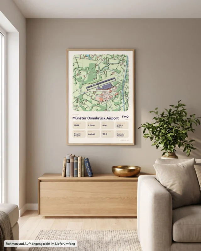 Poster Flughafen Münster/Osnabrück (FMO/EDDG) im Wohnzimmer, Stil Clay