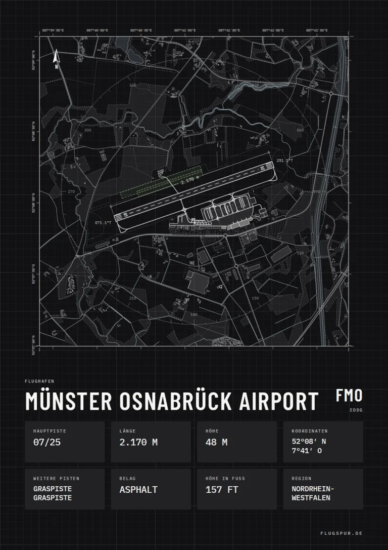 Poster Flughafen Münster/Osnabrück (FMO/EDDG), Stil Technical schwarz