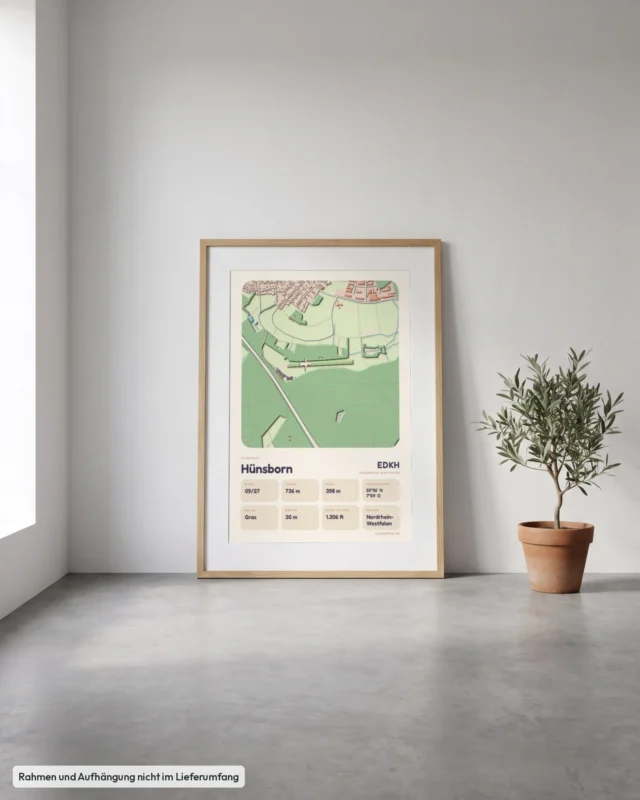 Poster Hünsborn im Stil Clay: Angelehnt – Eiche mit Passepartout, Betonboden