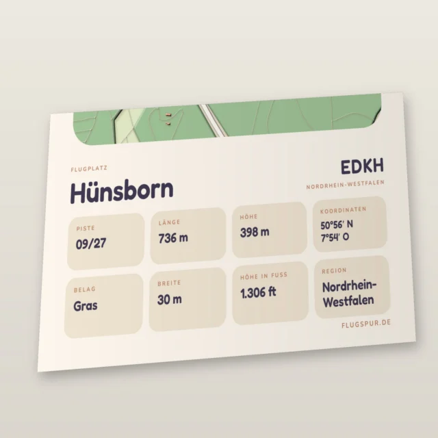 Poster Hünsborn im Stil Clay: Detailansicht von Name, Kennung, Piste und Koordinaten
