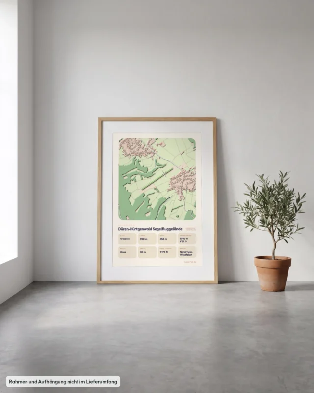 Poster Düren-Hürtgenwald Segelfluggelände gerahmt, an die Wand gelehnt, Stil Clay
