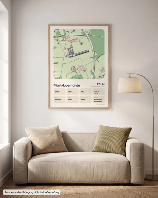 Poster Marl-Loemühle im Stil Clay: Wohnzimmer – Sofa, Eiche