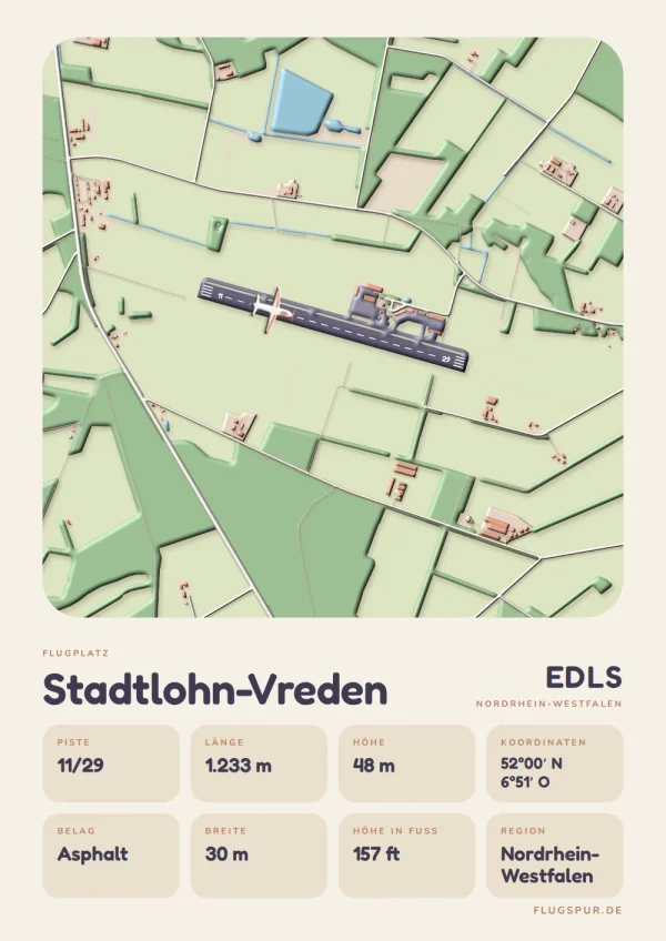 Poster Stadtlohn-Vreden im Stil Clay: Karte des Platzes mit Piste und Umgebung