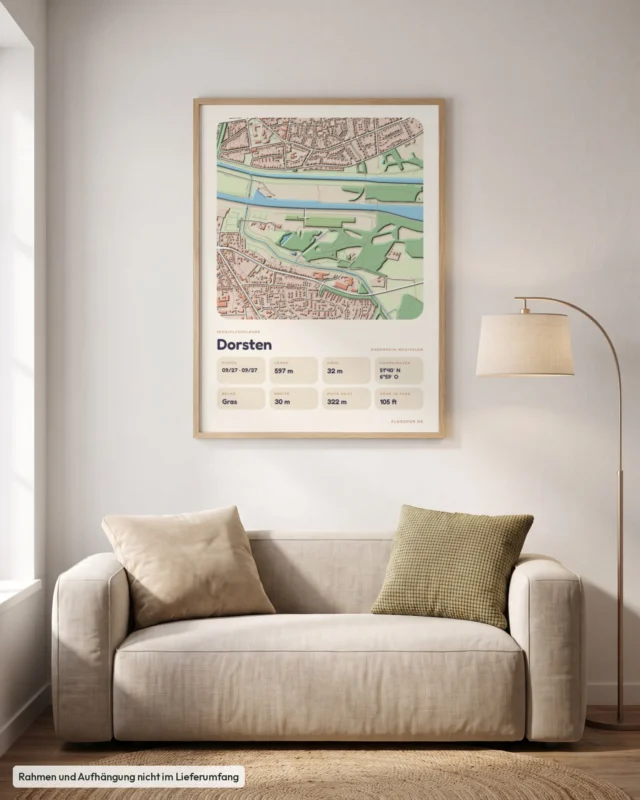 Poster Dorsten im Stil Clay: Wohnzimmer – Sofa, Eiche