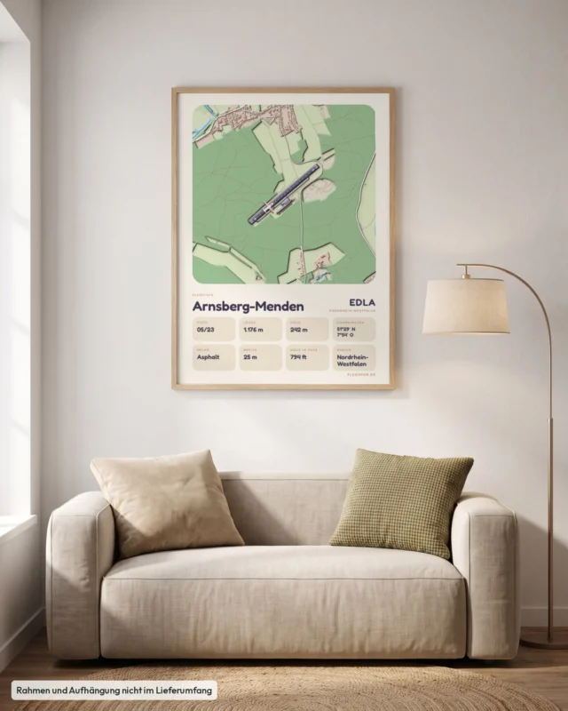 Poster Arnsberg-Menden im Stil Clay: Wohnzimmer – Sofa, Eiche