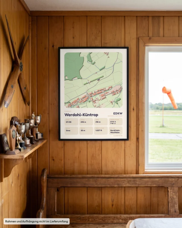 Poster Werdohl-Küntrop im Stil Clay: Clubheim – Holzwand, Propeller, Windsack