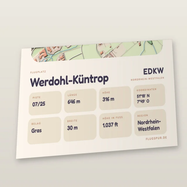 Poster Werdohl-Küntrop im Stil Clay: Detailansicht von Name, Kennung, Piste und Koordinaten