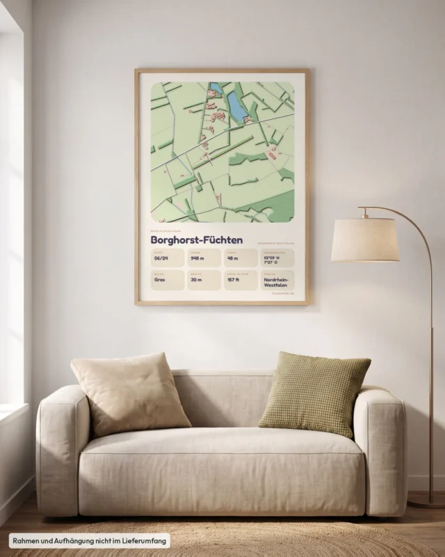 Poster Borghorst-Füchten im Stil Clay: Wohnzimmer – Sofa, Eiche