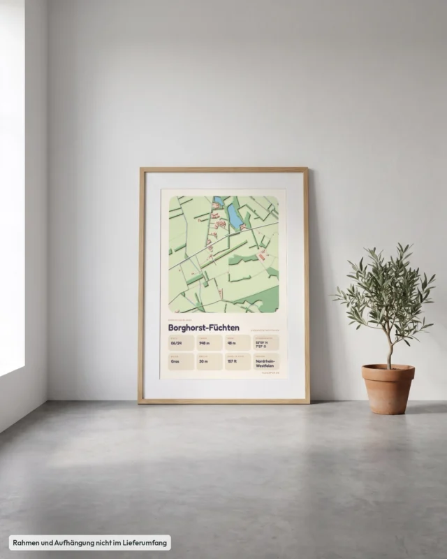 Poster Borghorst-Füchten im Stil Clay: Angelehnt – Eiche mit Passepartout, Betonboden