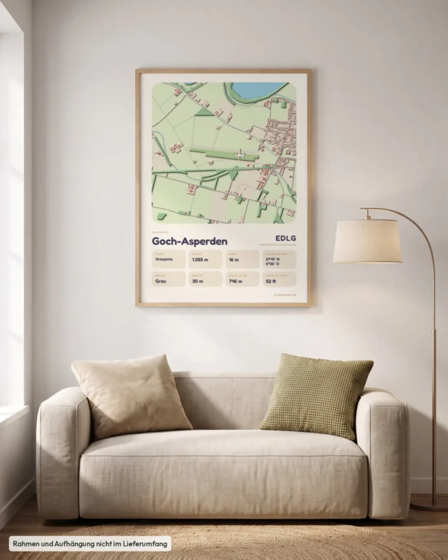 Poster Goch-Asperden im Stil Clay: Wohnzimmer – Sofa, Eiche