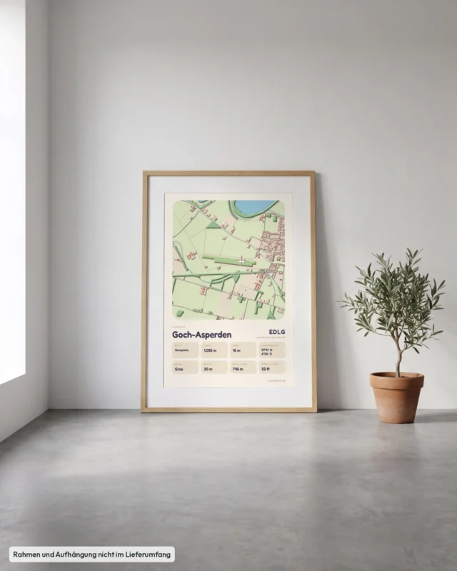 Poster Goch-Asperden im Stil Clay: Angelehnt – Eiche mit Passepartout, Betonboden