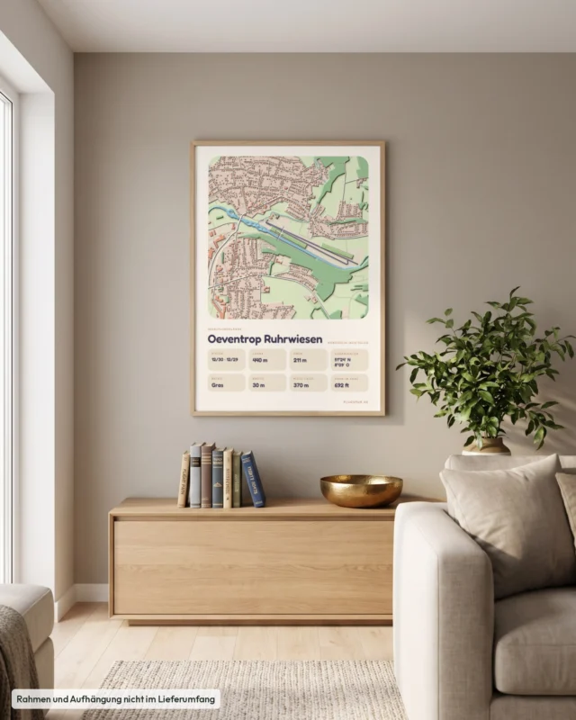 Poster Oeventrop Ruhrwiesen im Stil Clay: Wohnzimmer – Sideboard mit Fliegerbüchern, Eiche