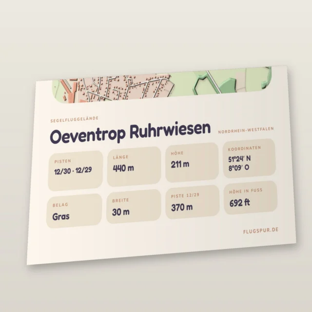 Poster Oeventrop Ruhrwiesen im Stil Clay: Detailansicht von Name, Kennung, Piste und Koordinaten