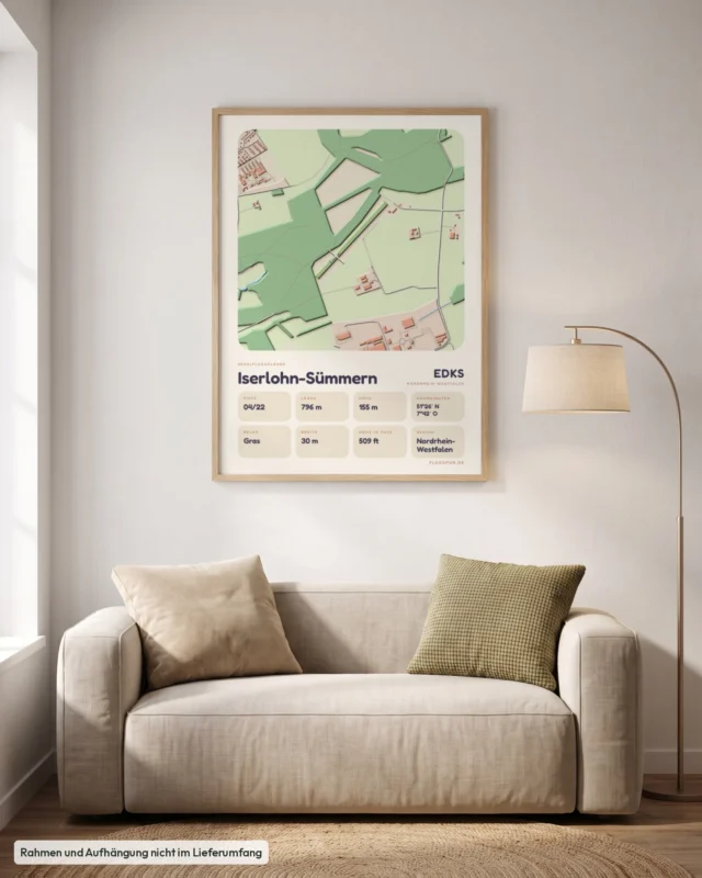 Poster Iserlohn-Sümmern im Stil Clay: Wohnzimmer – Sofa, Eiche