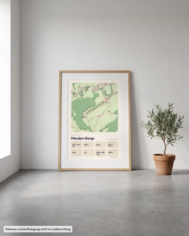 Poster Segelfluggelände Menden-Barge gerahmt, an die Wand gelehnt, Stil Clay