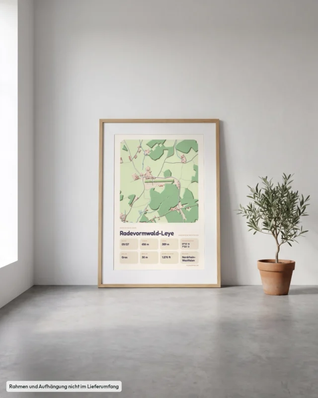 Poster Radevormwald-Leye im Stil Clay: Angelehnt – Eiche mit Passepartout, Betonboden