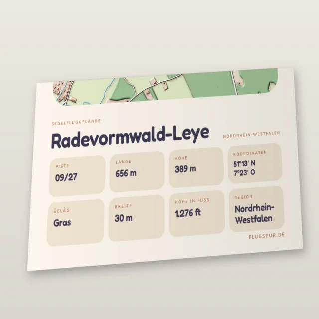 Poster Radevormwald-Leye im Stil Clay: Detailansicht von Name, Kennung, Piste und Koordinaten