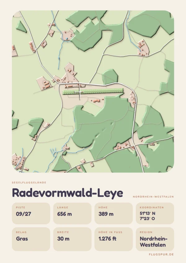 Poster Radevormwald-Leye im Stil Clay: Karte des Platzes mit Piste und Umgebung