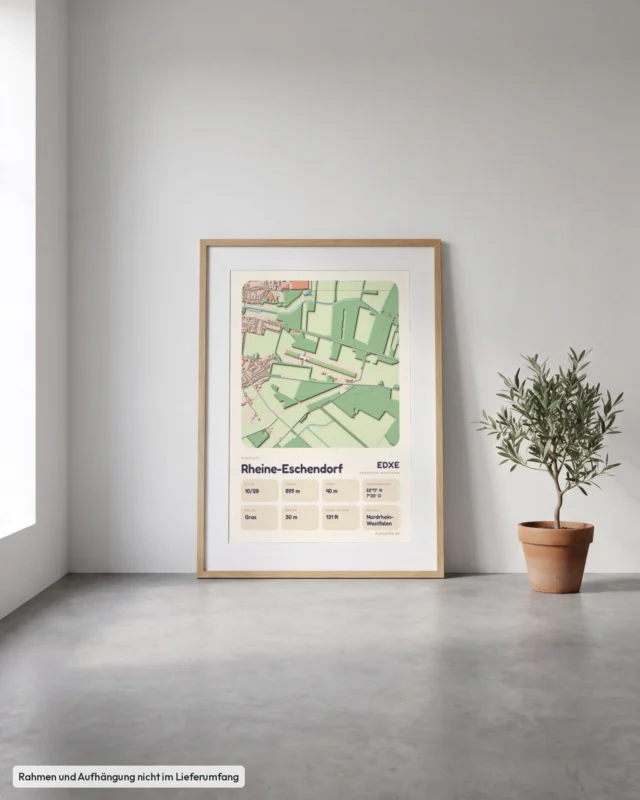 Poster Flugplatz Rheine-Eschendorf (EDXE) gerahmt, an die Wand gelehnt, Stil Clay