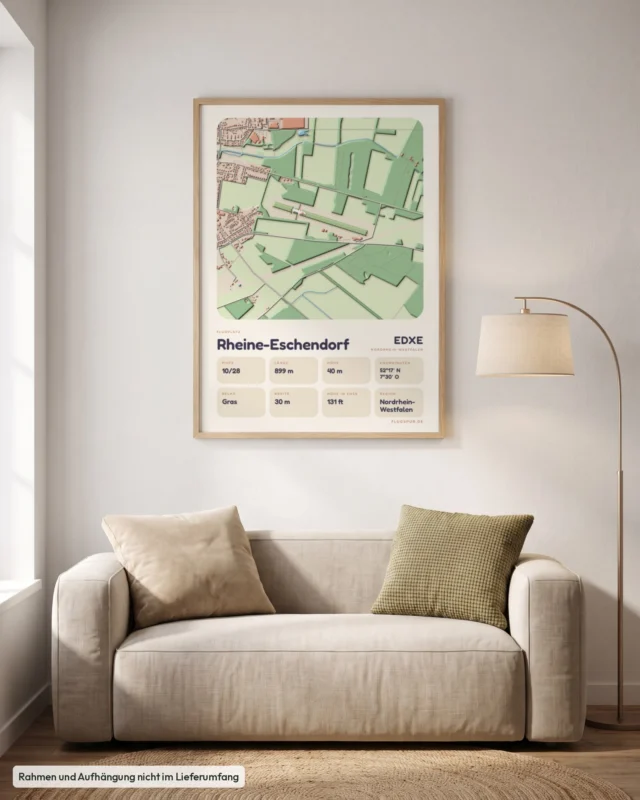 Poster Flugplatz Rheine-Eschendorf (EDXE) im Wohnzimmer, Stil Clay