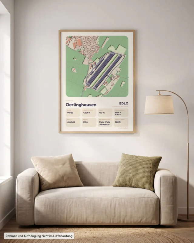 Poster Flugplatz Oerlinghausen (EDLO) im Wohnzimmer, Stil Clay