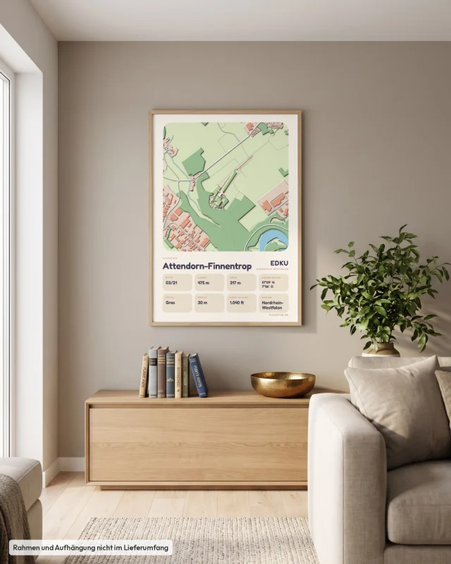Poster Attendorn-Finnentrop im Stil Clay: Wohnzimmer – Sideboard mit Fliegerbüchern, Eiche