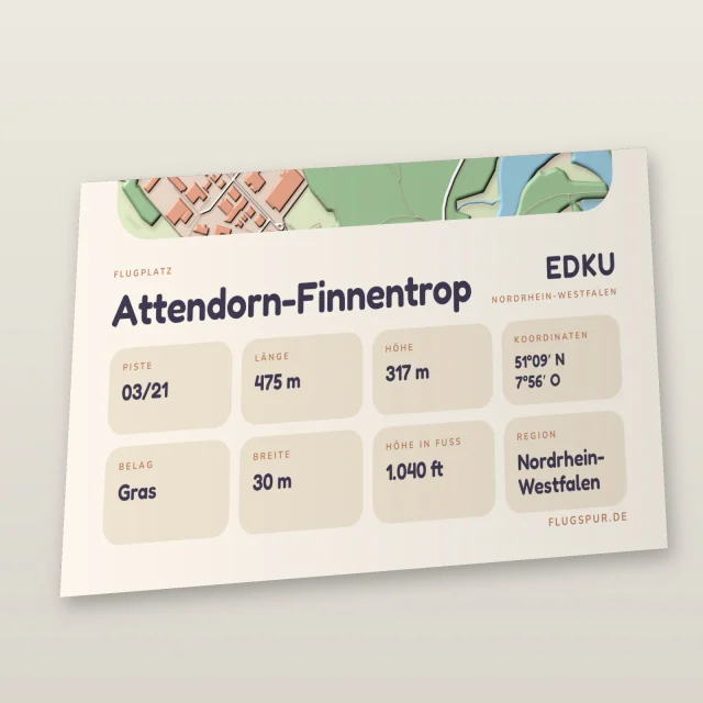 Poster Attendorn-Finnentrop im Stil Clay: Detailansicht von Name, Kennung, Piste und Koordinaten