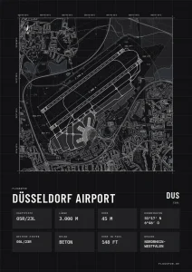 Poster Düsseldorf Airport (DUS/EDDL), Stil Technical schwarz