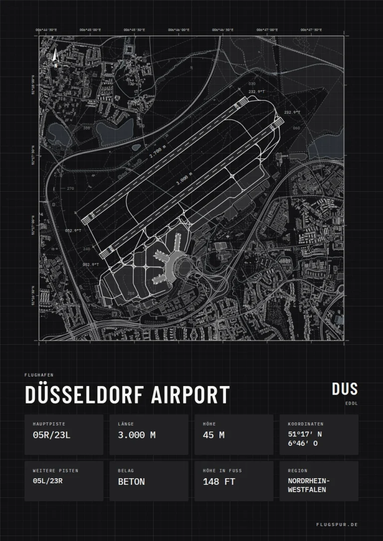 Poster Düsseldorf Airport (DUS/EDDL), Stil Technical schwarz