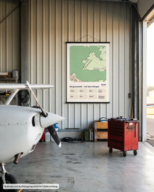 Poster Flugplatz Bergneustadt – Auf dem Dümpel (EDKF) im Hangar, Stil Clay