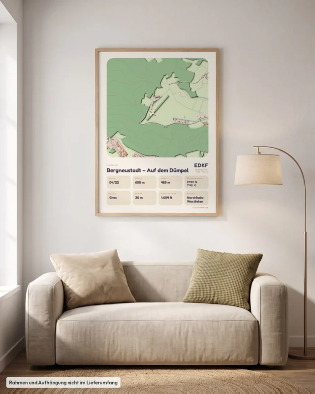 Poster Flugplatz Bergneustadt – Auf dem Dümpel (EDKF) im Wohnzimmer, Stil Clay