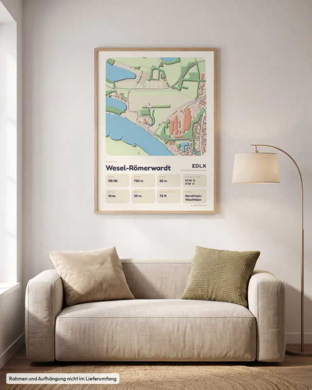 Poster Flugplatz Wesel-Römerwardt (EDLX) im Wohnzimmer, Stil Clay