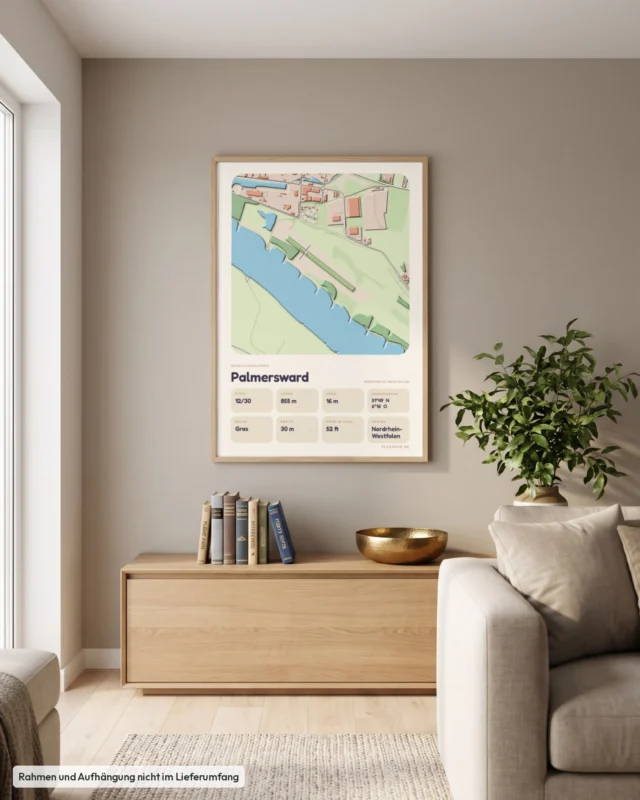 Poster Palmersward im Stil Clay: Wohnzimmer – Sideboard mit Fliegerbüchern, Eiche