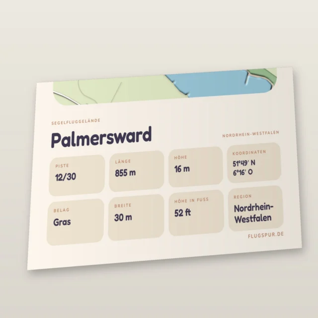 Poster Palmersward im Stil Clay: Detailansicht von Name, Kennung, Piste und Koordinaten
