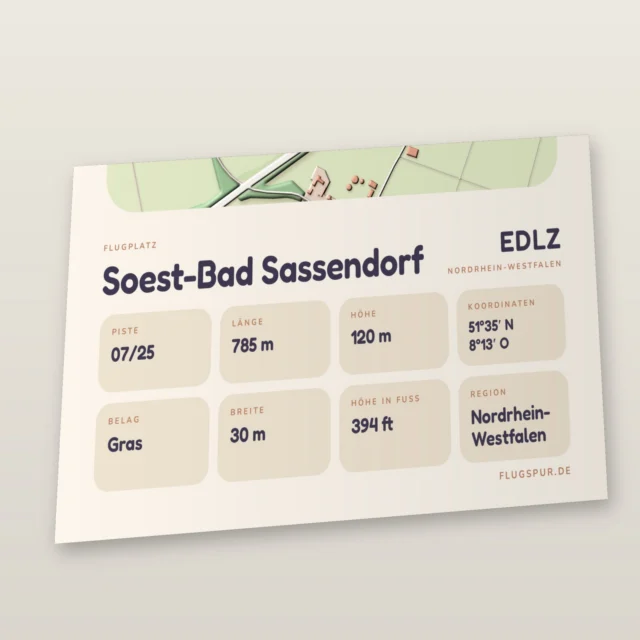 Poster Soest-Bad Sassendorf im Stil Clay: Detailansicht von Name, Kennung, Piste und Koordinaten