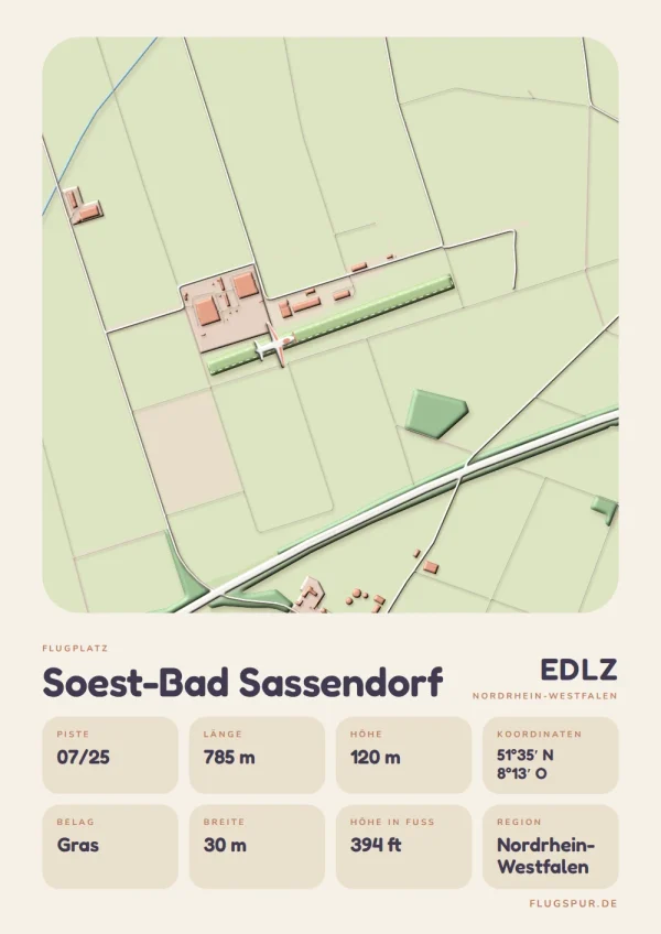 Poster Soest-Bad Sassendorf im Stil Clay: Karte des Platzes mit Piste und Umgebung