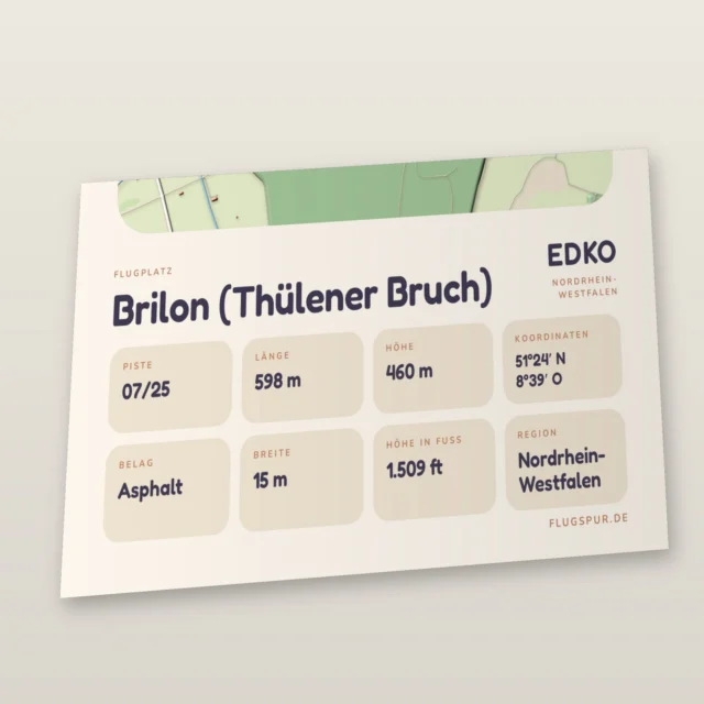 Poster Brilon (Thülener Bruch) im Stil Clay: Detailansicht von Name, Kennung, Piste und Koordinaten