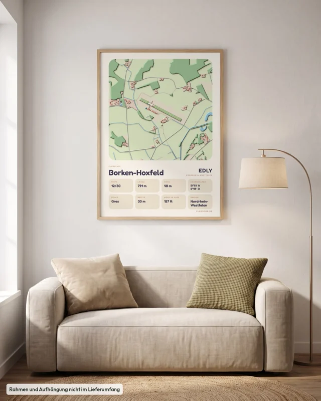 Poster Borken-Hoxfeld im Stil Clay: Wohnzimmer – Sofa, Eiche