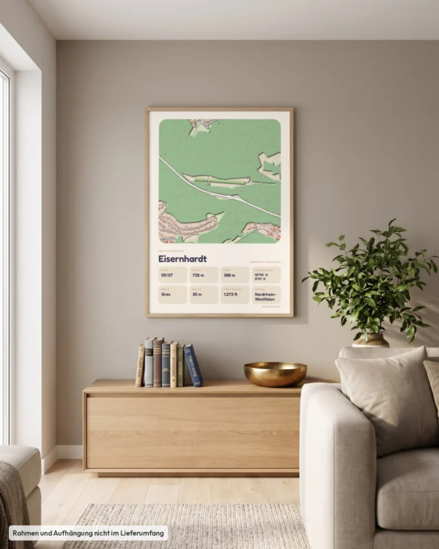 Poster Eisernhardt im Stil Clay: Wohnzimmer – Sideboard mit Fliegerbüchern, Eiche