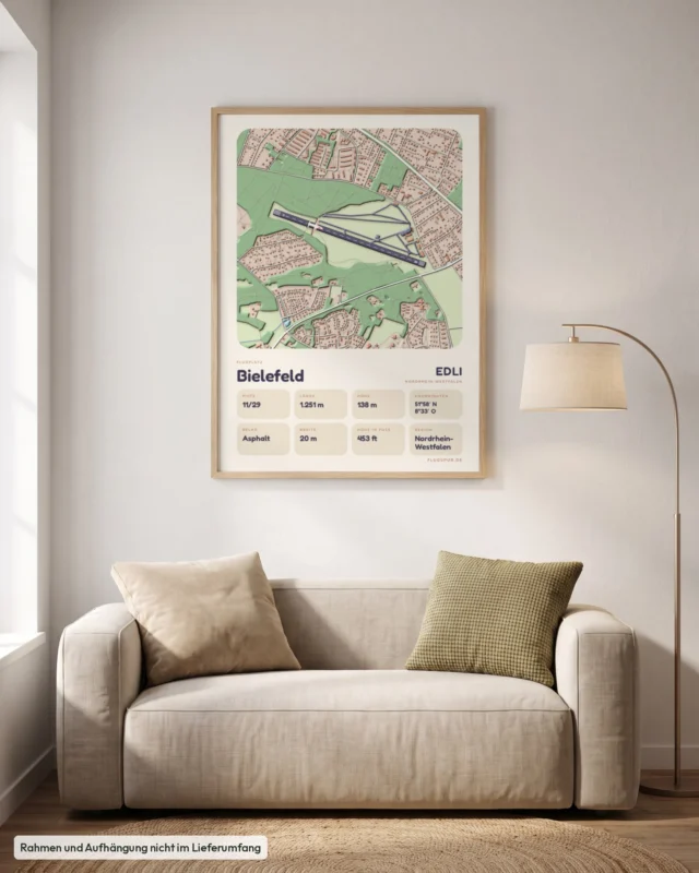 Poster Flugplatz Bielefeld (EDLI) im Wohnzimmer, Stil Clay